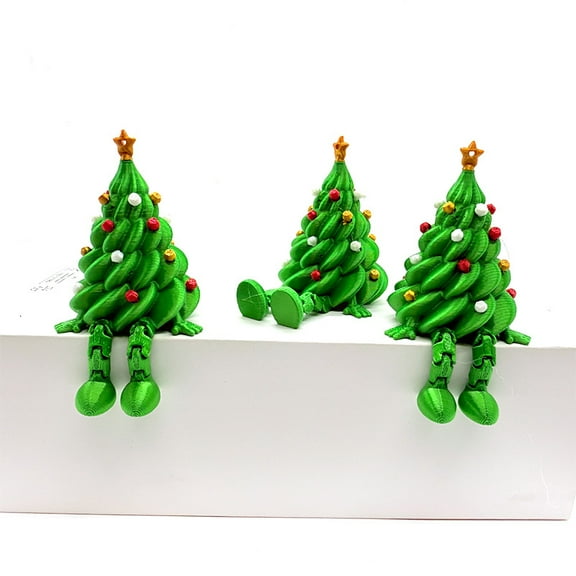 GOBWCOT 3D Printed Christmas Tree Desk Decor with Articulated Legs Cute Holiday Desktop Figurine for Home Office 2Pcs