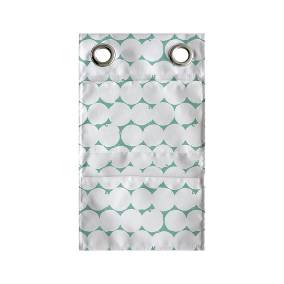 Grunge Hanging Pocket Organizer, Geometric Symmetric Circles Pattern Abstract Round Contemporary Graphic, Printed Polyester Storage Bag with Pockets, 9" x 27", Sea Green and White