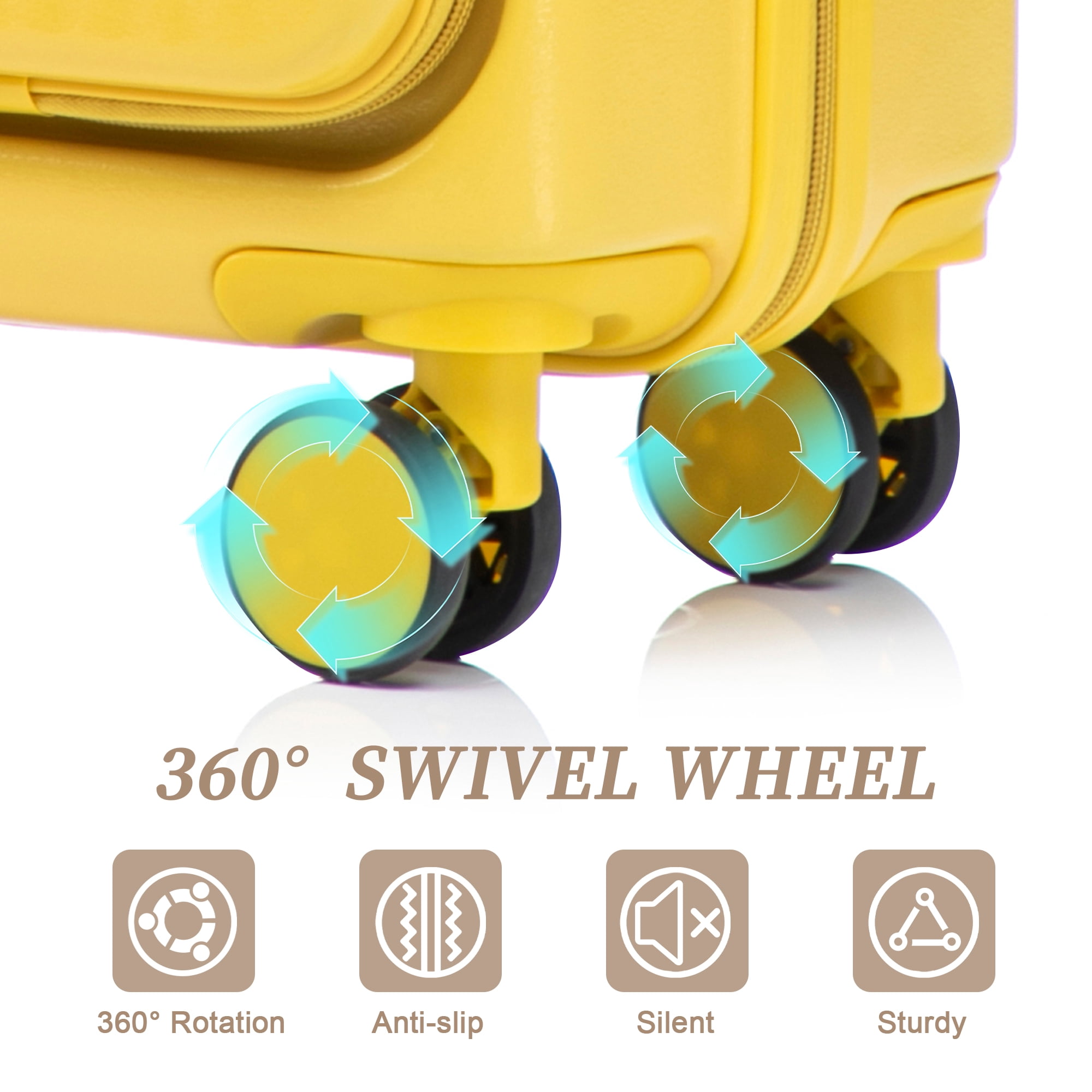 Alvantor 2 Piece Spinner Luggage Set, ABS Hardshell Front Opening Suitcase Set with Combination Lock and Cosmetic Case,14"/20" Yellow