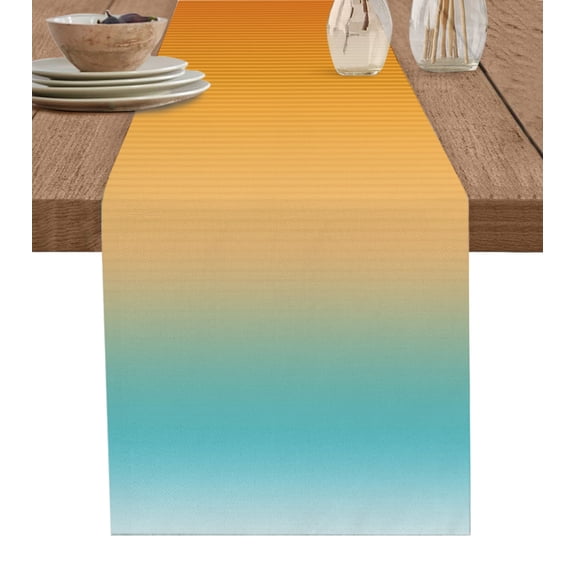 Hokiten Table Runners 60 Inches Long Dress Scarves, Teal Orange Ombre Farmhouse Kitchen/Dining Table Runner, Small Coffee Tablerunners, Modern Geometric Striped Abstract Art 13x60 Inch