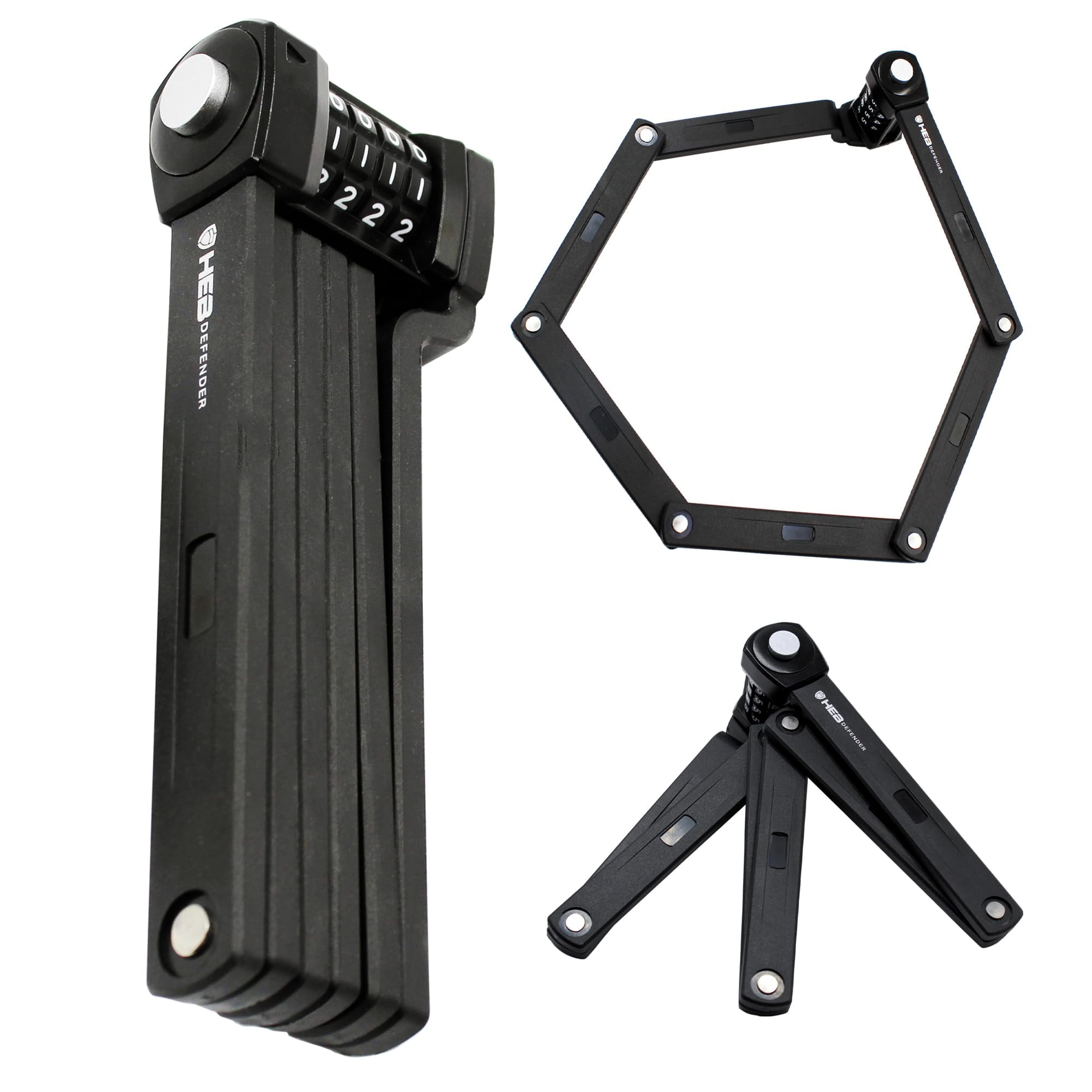 HEB Defender Folding Bike Lock - Heavy Duty Bike Lock - Anti-Theft-Foldable Bike Lock, Combination Bike Lock for Ebikes, MTB, Scooters, & Bicycles (33.5 inch Compact Combination Lock, 2, Count)