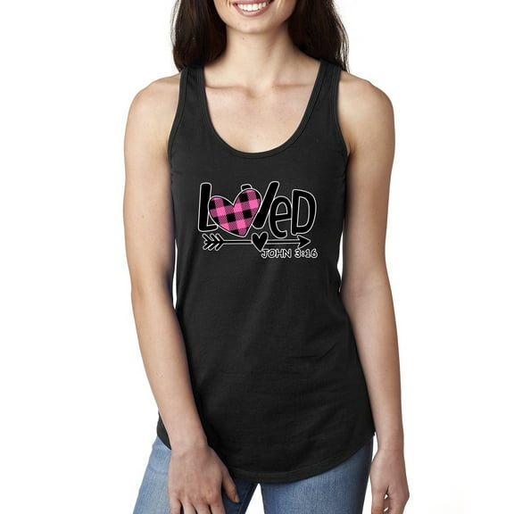 Wild Bobby, Loved John 3:16 Inspirational/Christian Women Racerback Tank Top, Black, Small