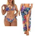 thumbnail image 2 of Yuyamidu Women's 3 Piece Bikini Set Colorful Hawaiian Flower Swimwear Beach Outfits Sexy Swimsuit with Long Sheer Cover Up Triangle Bikini Top Tie Side Bottom, 2 of 6