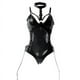 thumbnail image 1 of Lencería sexy con escote en V profundo y encaje calado, uniforme de cuero de una pieza ajustado, 1 of 1