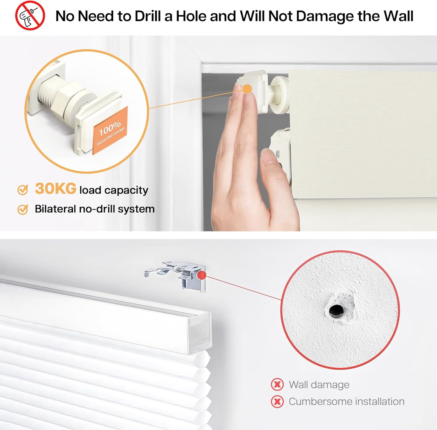 LazBlinds No Drill Blinds for Indoor Windows, Blackout Roller Shades, Cordless Window Blinds, Thermal Insulated Fabric UV Protection, for in Home and Office, 31" W x 72" H, Cream