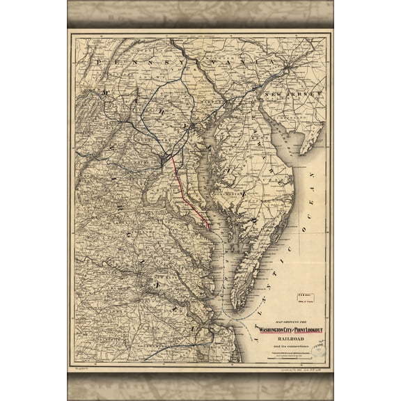 24"x36" Gallery Poster, Map Washington City & Point Lookout Railroad 1882