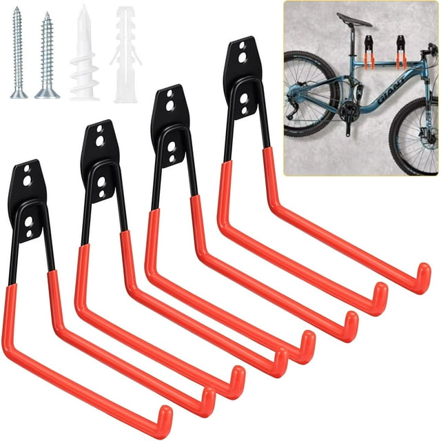 HUGFEGWE 4PCS Heavy Duty Garage Hooks for Hanging Tools, 7.5inch Large Garage Storage Hooks, Utility Wall Mount Garage Hooks for Hanging Ladder Bikes Ropes Yard Tools (Orange, Large U) CA919-161633