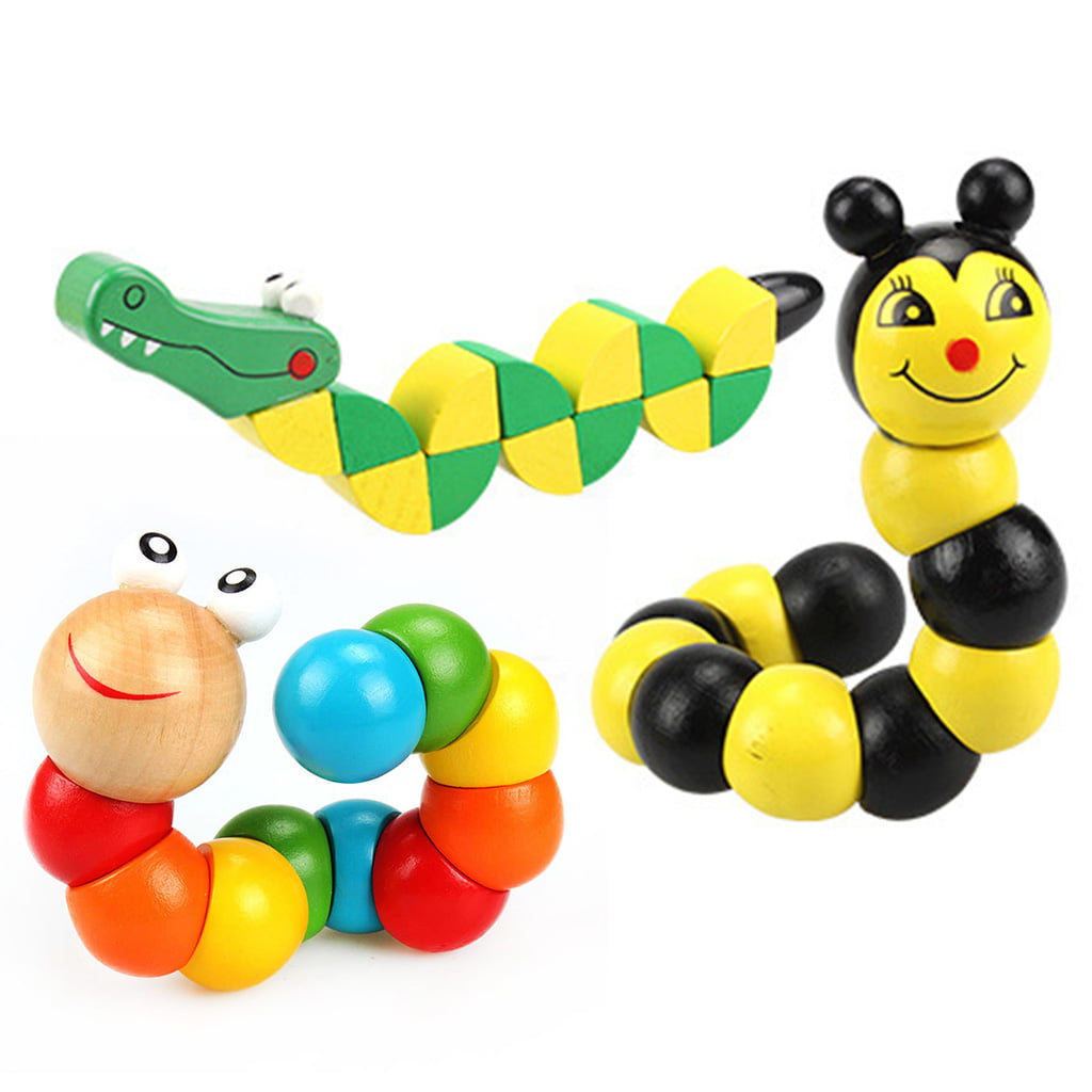EQLEF Twist Caterpillar Toy Colorful Wooden Jointed Worm Development Toys Traning Twist Worm for Toddlers Kids OVER 2 YEARS OLD 2 Pcs