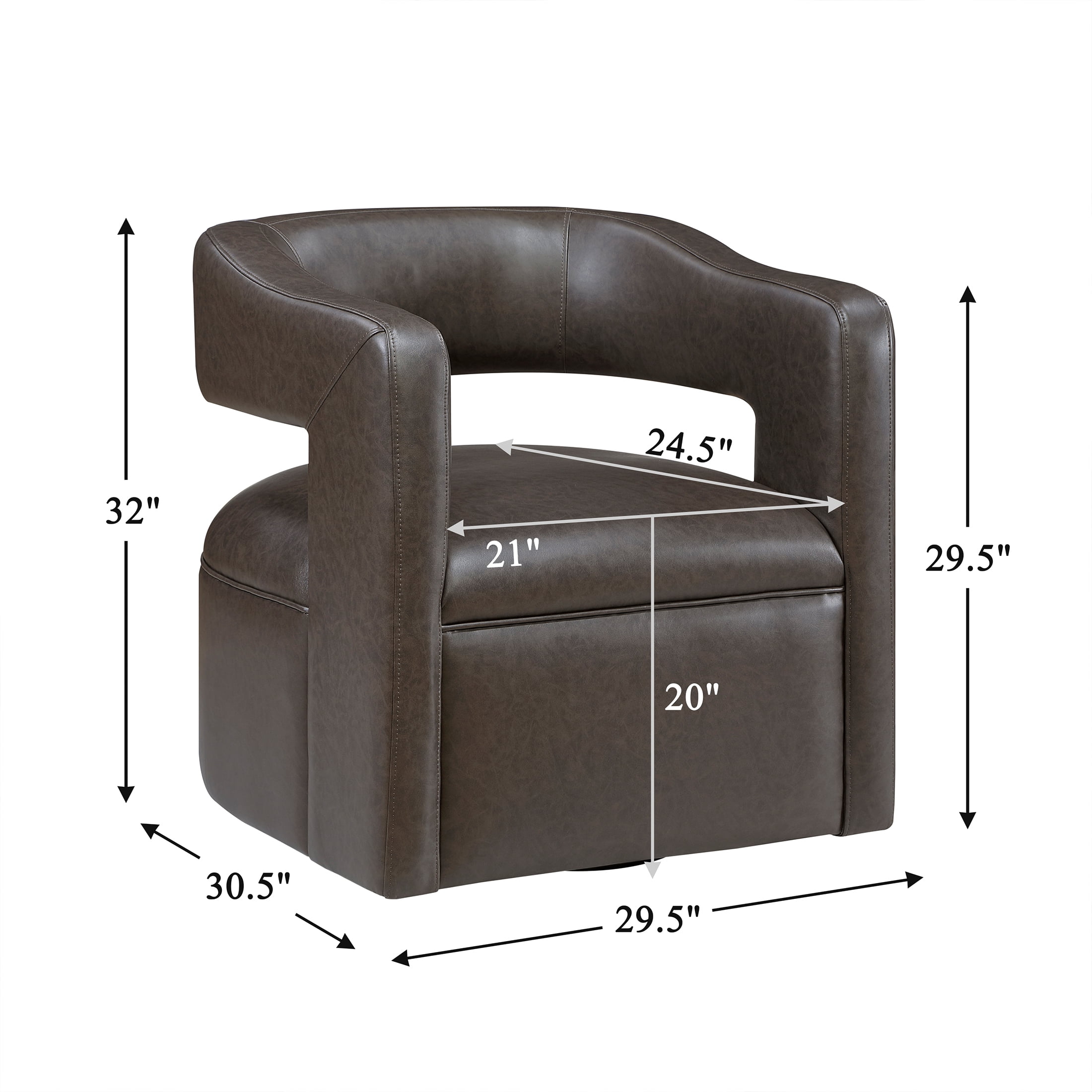 OakvillePark Azura Faux Leather BarrelSwivel Chair, Dark Coffee