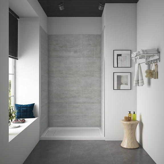 Ove Decors Misty 48 in x 32 in 6-Piece Alcove Shower Surround (Back and Side Wall Panels) in Light Gray Finish