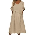 thumbnail image 1 of Robe d'Été pour Femmes avec Manches Mode Décontractée Col en V Manches Courtes Bouton Poche Coton Lin Robe d'Été avec Manches pour Femmes Robe d'Été Courte pour Femmes, 1 of 5