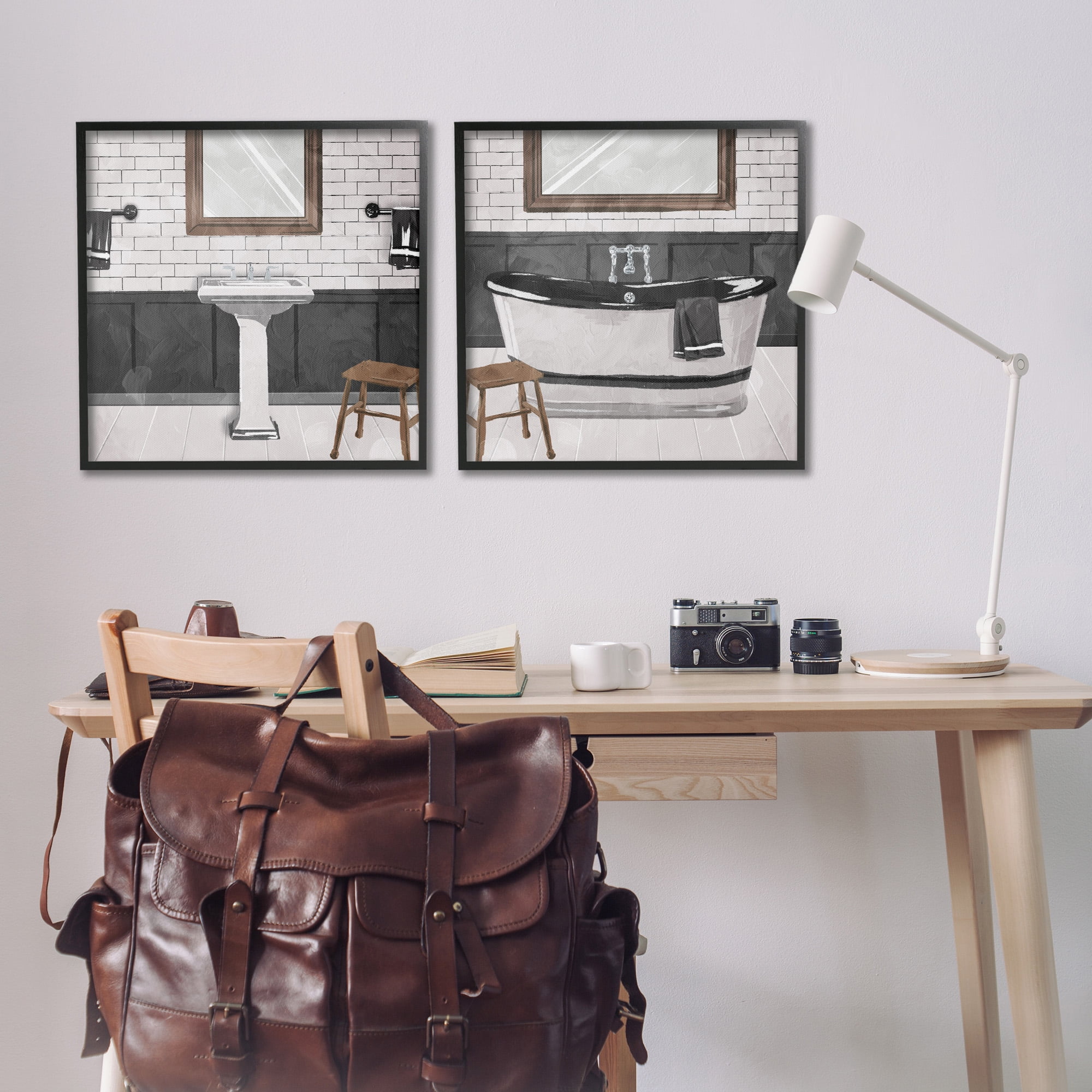 Stupell Industries Modern Country Bathroom Interior Abstract Painting Black Framed Art Print Wall Art, 24 x 24, Set of 2