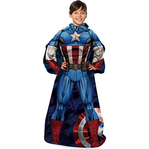 Marvels Captain America 48 x 71 First Avenger Adult Comfy Throw Blanket with Sleeves Multi Color 