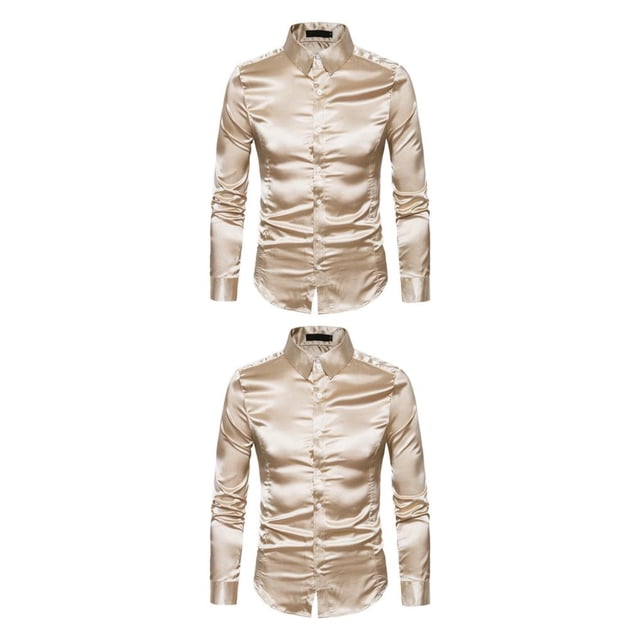 Camisa satinada Qarigey Casual Slim Fit de secado rápido para hombre caqui S 2piezas