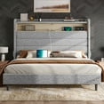 thumbnail image 4 of Merluxy Queen Bed Frame with Charging Station and LED Light,Wingback Storage Headboard,No Box Spring Needed,Sherpa Light Grey, 4 of 7