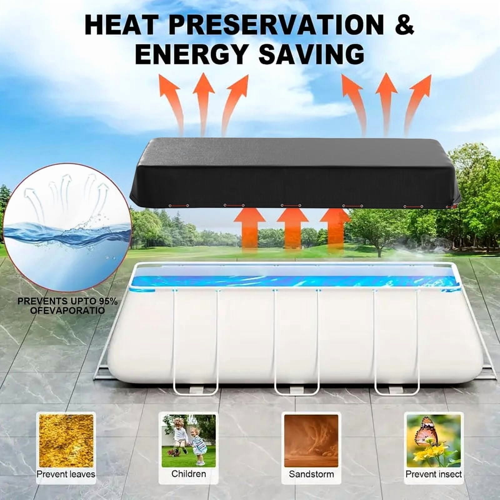 SHELTUSE 9X18FT Rectangular Pool Cover for Above Ground Pool, Solar Oval Pool Cover Protection with Steel Rope, Ideal for Rectangular/Oval Frame Pool Waterproof & UV-Resistant, Black
