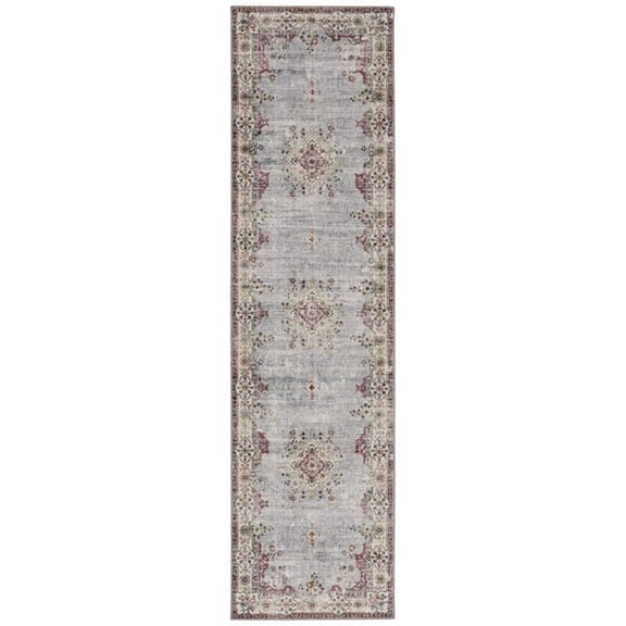 Linon Washable Leo Polyester 2'x8' Rug in Blue
