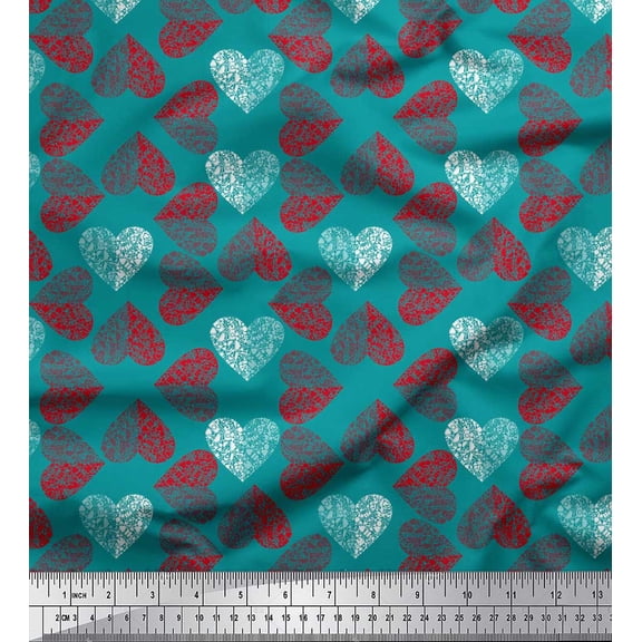 Soimoi Green Cotton Duck Fabric Red Heart Printed Craft Fabric by the Yard 42 Inch Wide