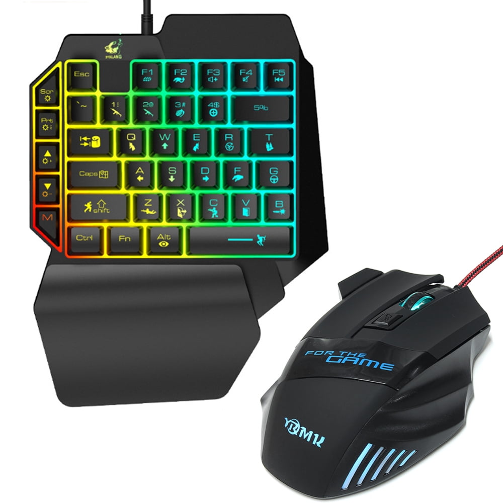 One Hand Gaming Keyboard and Mouse Combo, 35 Keys PUBG Keycap Version