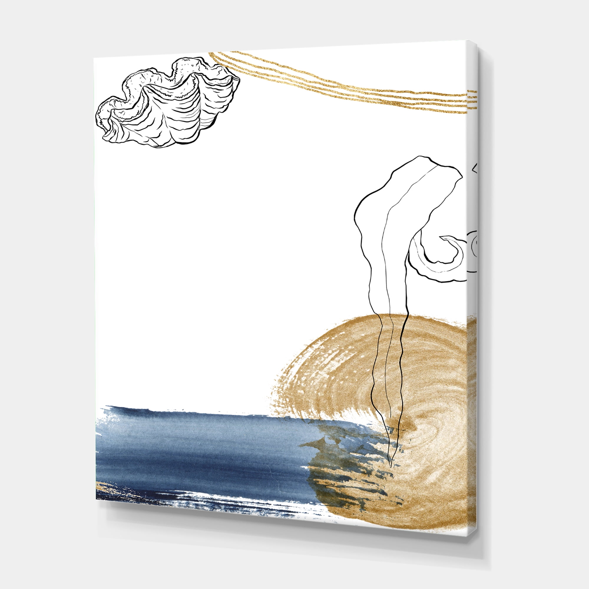 Designart ' Golden Marine Shell Classic Blue Abstract ' Farmhouse Canvas Wall Art Print