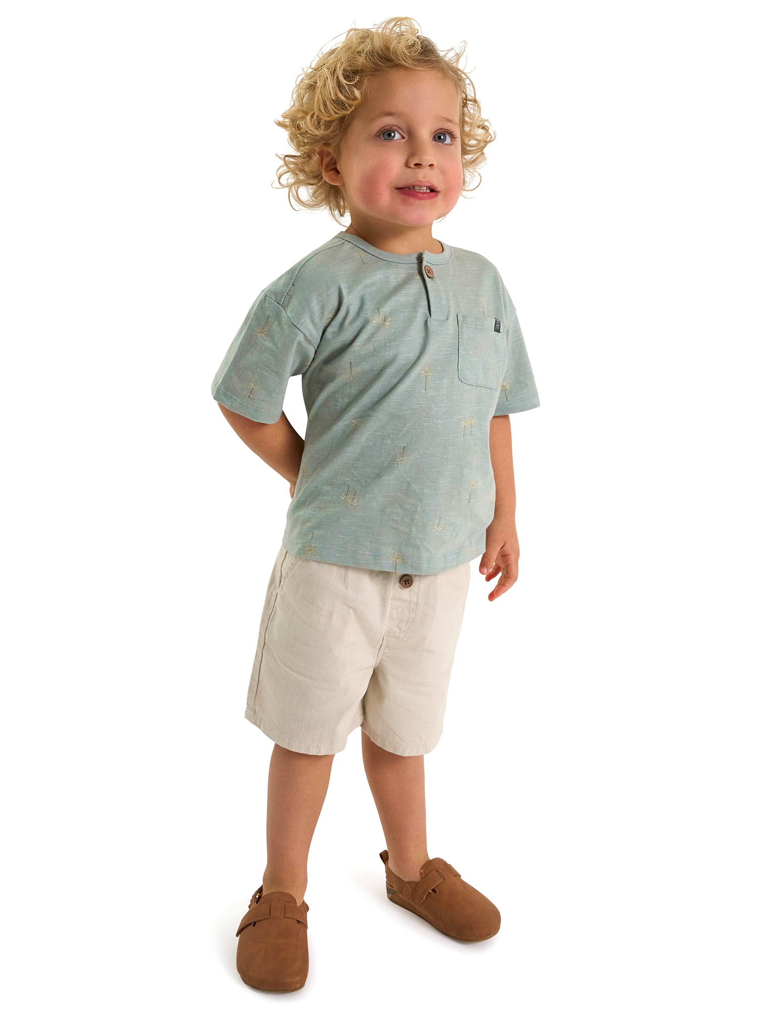 Modern Moments by Gerber Baby and Toddler Boy Henley Tee and Short Set, 2-Piece, Sizes 0/3 Months - 5T