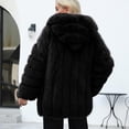 thumbnail image 5 of Women Faux Fur Coat Fluffy Long Sleeve Lapel Jacket with Hood Winter Warm Parka Elegant Overcoat Outerwear, 5 of 7