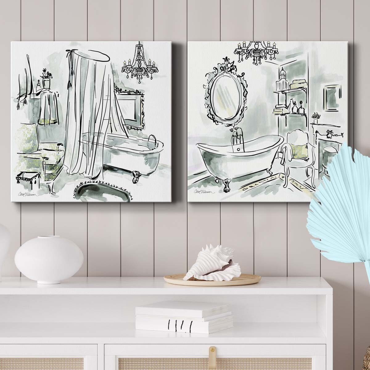 Lavender Botanical I - Premium Gallery Wrapped Canvas - Ready to Hang Set of 2 - 24 x 24 Each