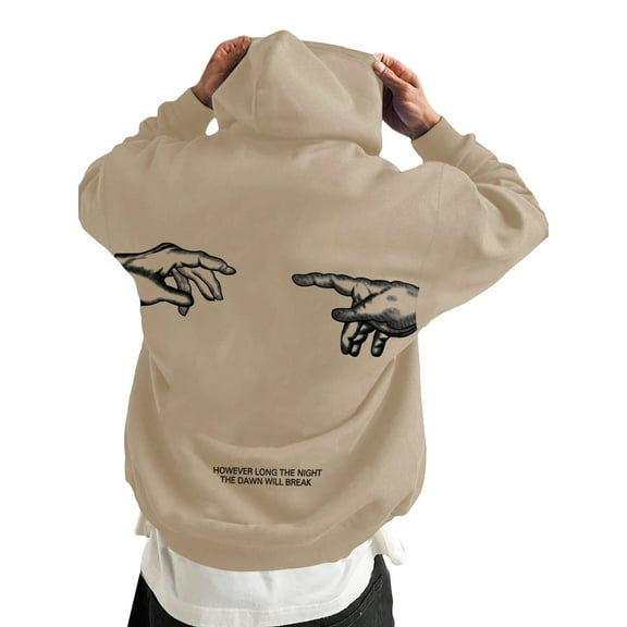 Brythos Hoodies for Men,Personalized Slogan Print Mens Hoodie,Classic Versatile Style Pullover Hoodies,Brown,S