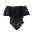 thumbnail image 4 of Black and Friday Clearance under $5 asdoklhq Womens Plus Capris,Womens Frill Off One Shoulder Lace Bodysuit Stretch Party Leotard Jumpsuit, 4 of 6