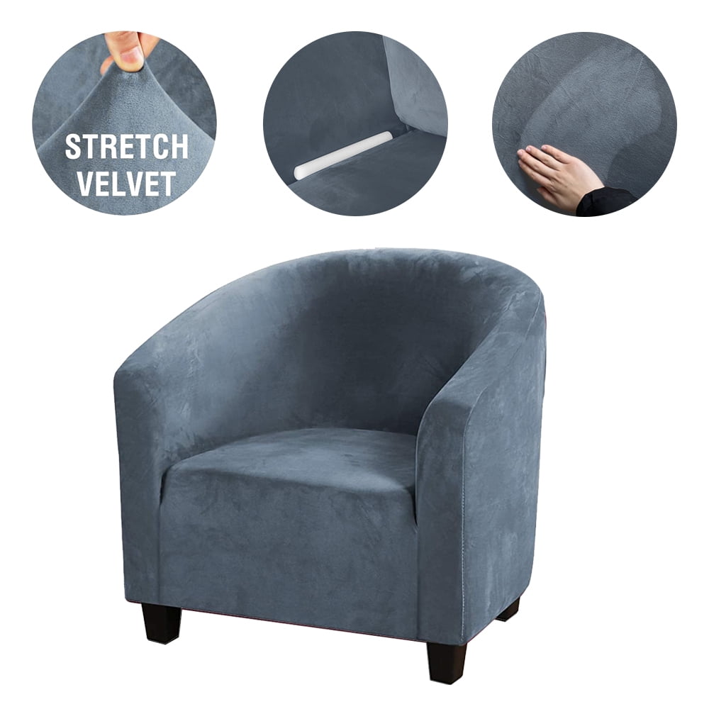 Stretch Sofa Cover Velvet Tub Chair Cover Furniture Protector Fabric Super Soft Couch Slipcover for Club Bar Counter Home (Grey/Blue)