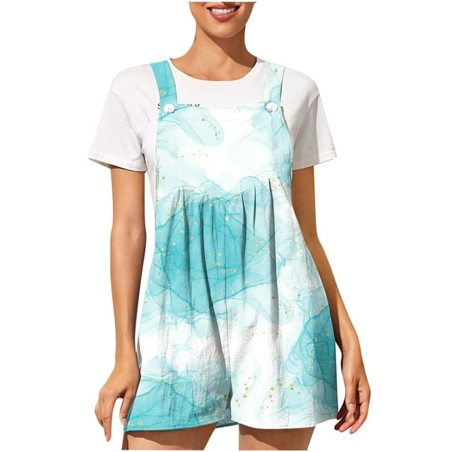 Penkiiy Combinaisons pour Femmes Mode Été Décontracté Sans Manches Bretelles Combinaison Bleu Clair TP Combinaisons