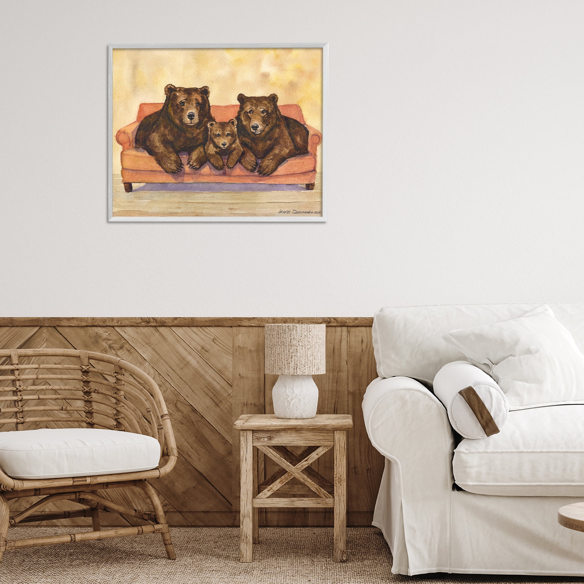 Stupell Industries Bear Family Trio White Framed Giclee Art, design by George Dyachenko