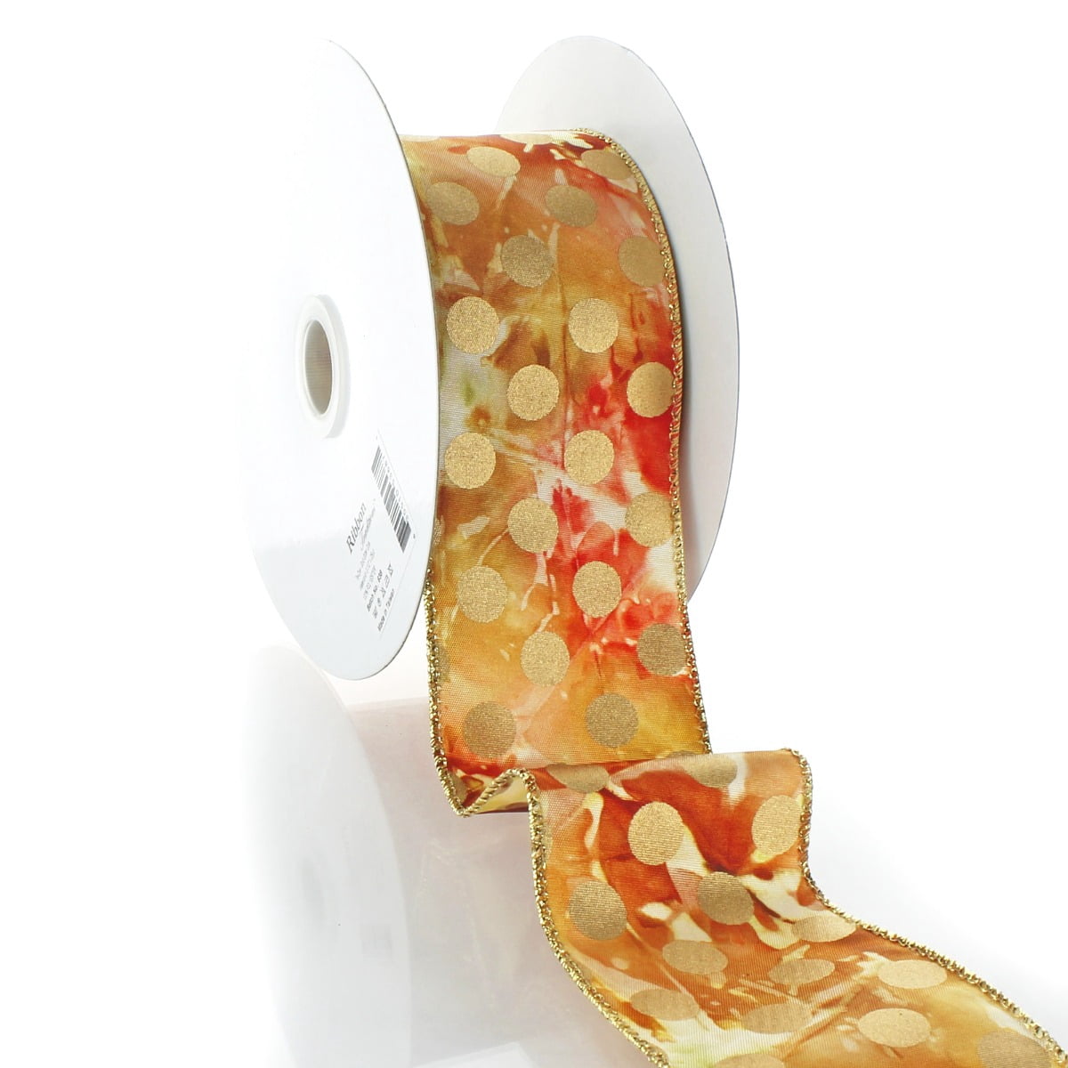 Ribbon Traditions Tie-Dye Wired Ribbon 2 1/2" By 10 Yards - Gold Shimmer Dots Natural