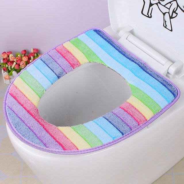 Almohadillas para asiento de inodoro con flecos morados, lavables, para baño, suaves, más gruesas, más cálidas, de tela lavable, almohadillas para asiento de inodoro con cremallera, almohadillas para