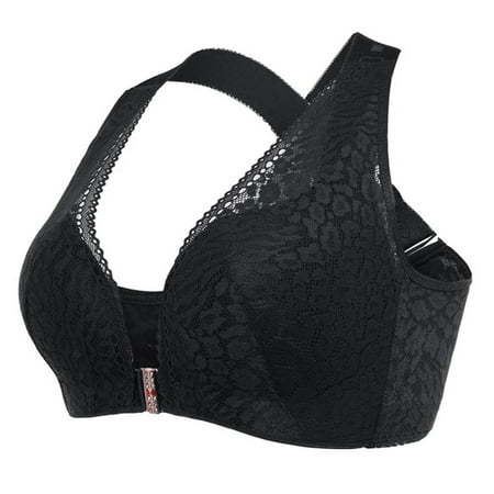 

KDDYLITQ Bralette for Women Racerback Bras Front Close Push Up Lace Criss Cross Bra Black 100C