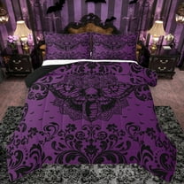 Castle Fairy Gothic Skull Moth Bedding Comforter Set 2pcs for Boys Girls,Bohemian Hippie Damask Twin Comforter Sets Microfiber,Exotic Style Breathable Bedding Set,Super Cozy Room Decor,Reversible