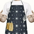thumbnail image 2 of Dark Blue Sun Moon Star Pattern Apron-Garden Aprons for Women with Pockets-Cotton Linen Waterproof Kitchen Cooking Gardening Aprons Adjustable for Kitchen,Cooking,BBQ and Salon 33x27 Inch, 2 of 7