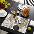 thumbnail image 3 of Brown Boho Geometric Placemats Set of 4, Country Retro Abstract Lines Leaves Placemats for Dining Table, Place Mats for Kitchen Tabletop, Waterproof Wipeable Dining Table Mats Set, 3 of 9