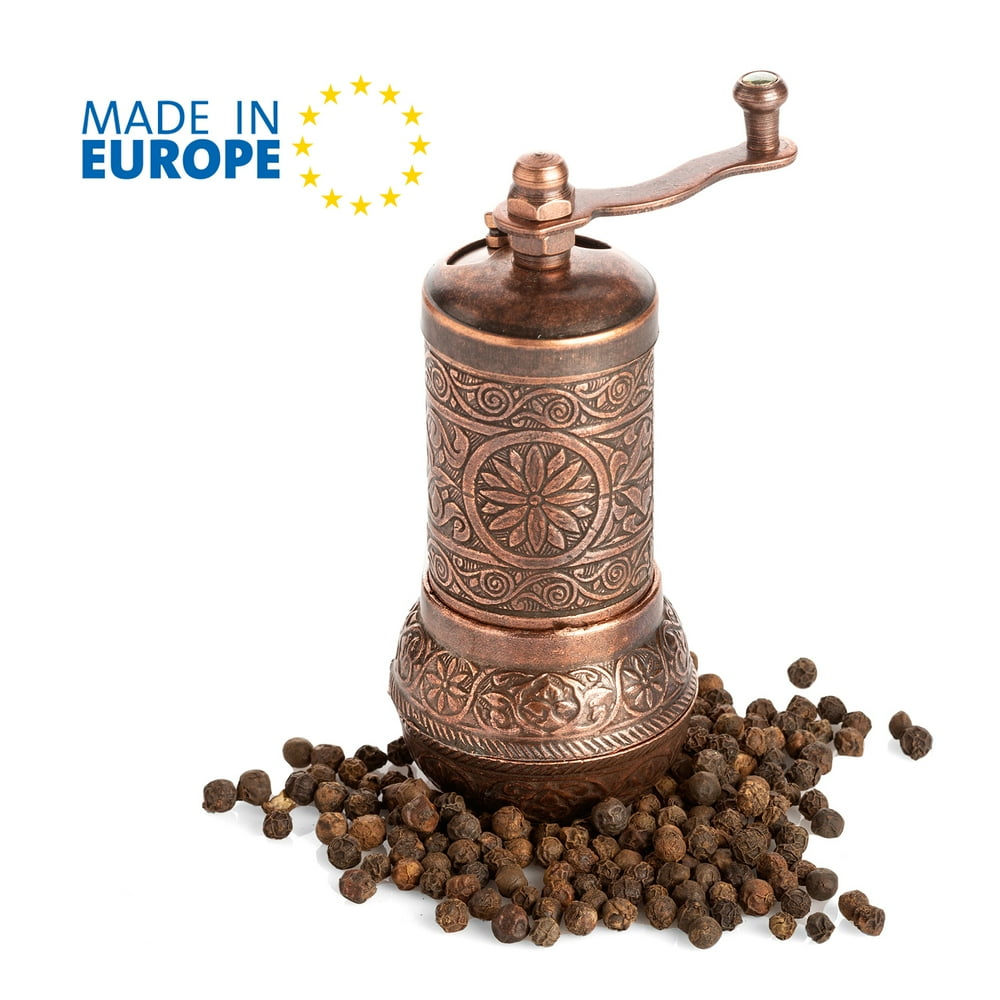 Black Pepper Grinder, Refillable Turkish Spice Mill with Adjustable