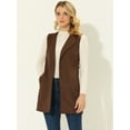 thumbnail image 2 of DARING DIVA Women's Suede Lapel Collar Tie Waist Blazer Jackets XS Brown, 2 of 6