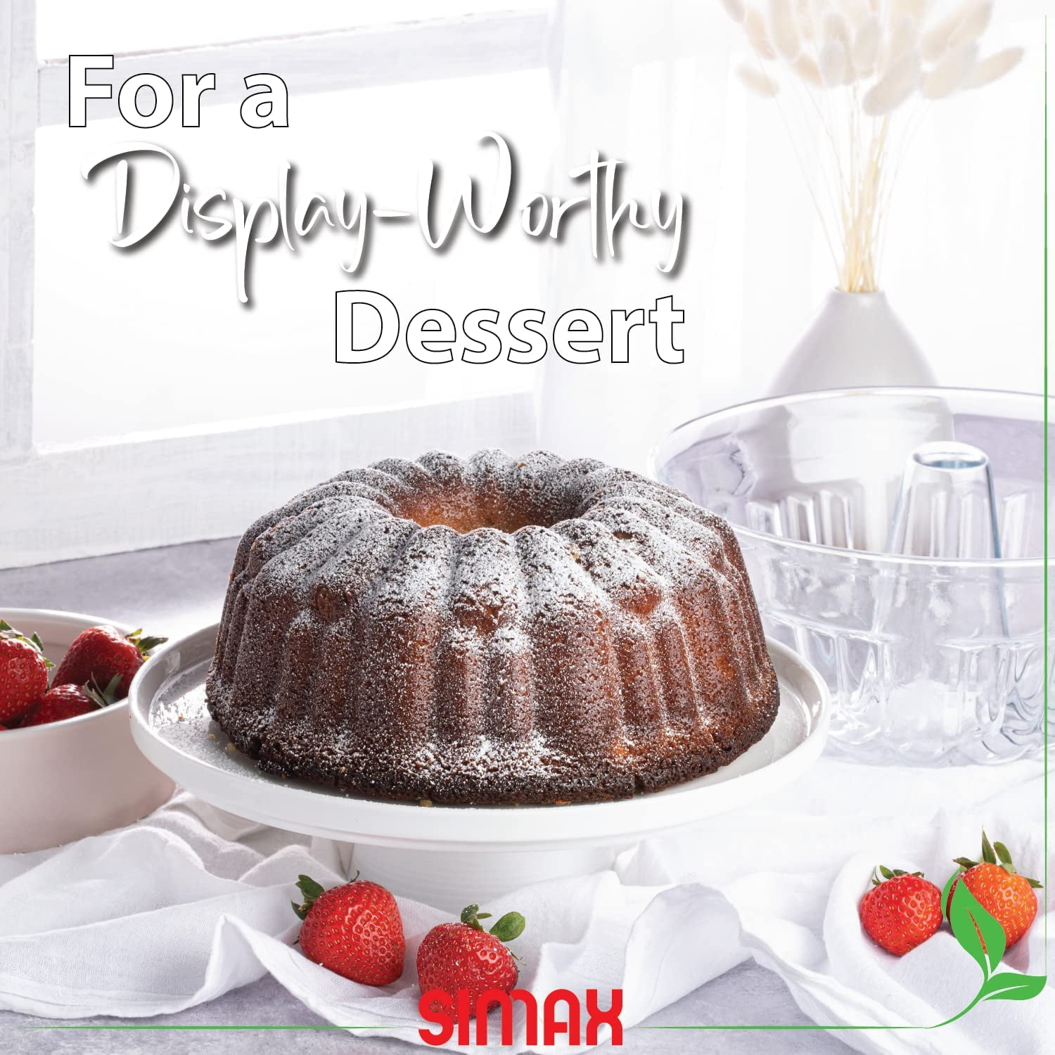 SIMAX Clear Glass Fluted Bundt Pan, Heat, Cold, and Shock Proof, Holds 1.4  Quarts (5.4 Cups), Made in Europe, Great for Small Ring Cakes, Puddings