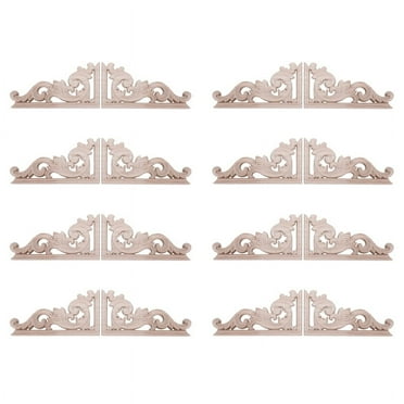 16Pcs Left Right(Each 8Pcs) Vintage Wooden Carved Corner Onlay Furniture Wall Decor Unpainted Frame Applique