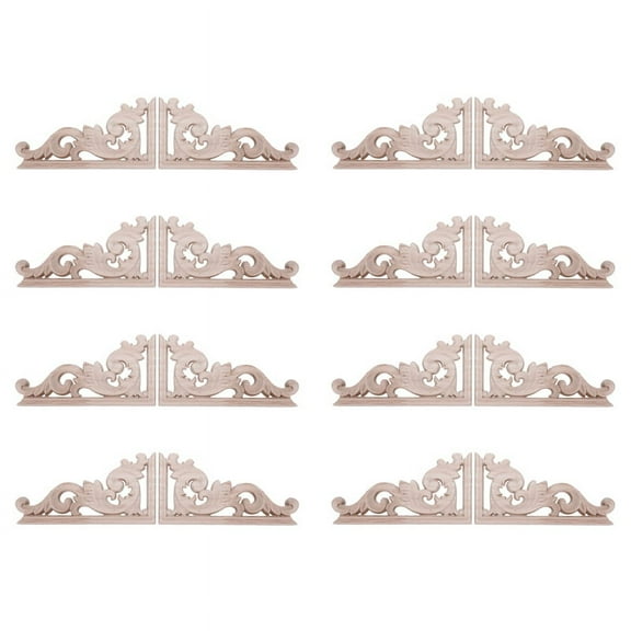 16Pcs Left Right(Each 8Pcs) Vintage Wooden Carved Corner Onlay Furniture Wall Decor Unpainted Frame Applique