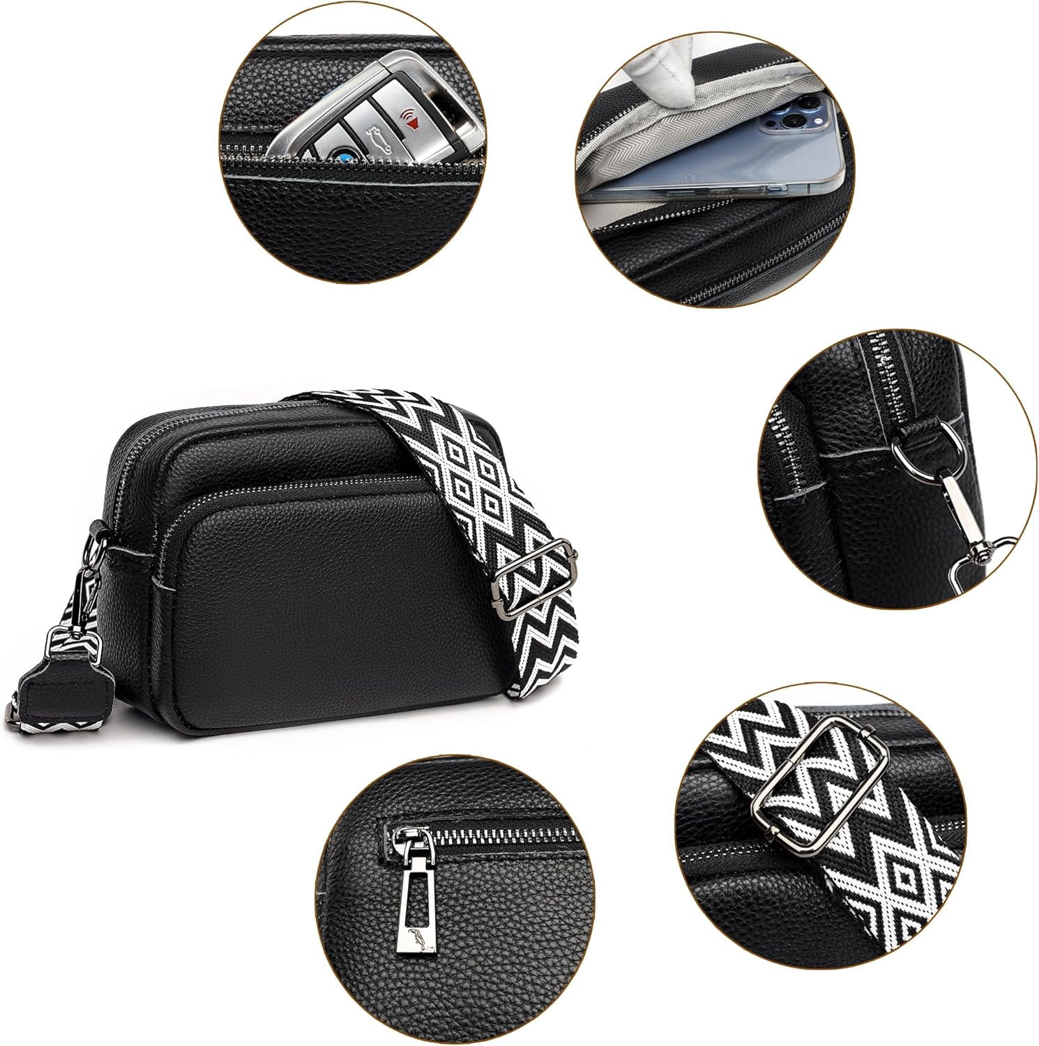 Small Shoulder Crossbody Bag for Women Vegan Leather Handbag Purse Triple Zip Wallet Purse Trendy Bag