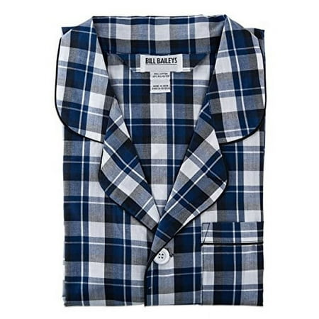 Bill Baileys Sleepwear Mens Broadcloth Woven Nightshirt Sleep Shirt (Medium, Navy Plaid)