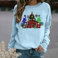 thumbnail image 2 of Lightweight Crewneck Sweatshirts Womens Xmas Tree Printed Merry Christmas Holiday Outfits Long Sleeve Loose Tops (S, Blue 01), 2 of 4