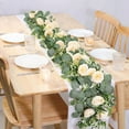 thumbnail image 2 of Zukuco 2 Pack 12Ft Artificial Eucalyptus Flower Garland with Roses, Fake Rose Flower Greenery Garland Floral Vines for Wedding Home Party Table Runner Decor (2PCS, champagne), 2 of 7