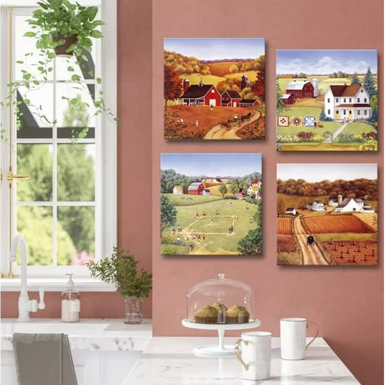 Rural Country Landscape Wall Art Set of 4 Countryside Scene