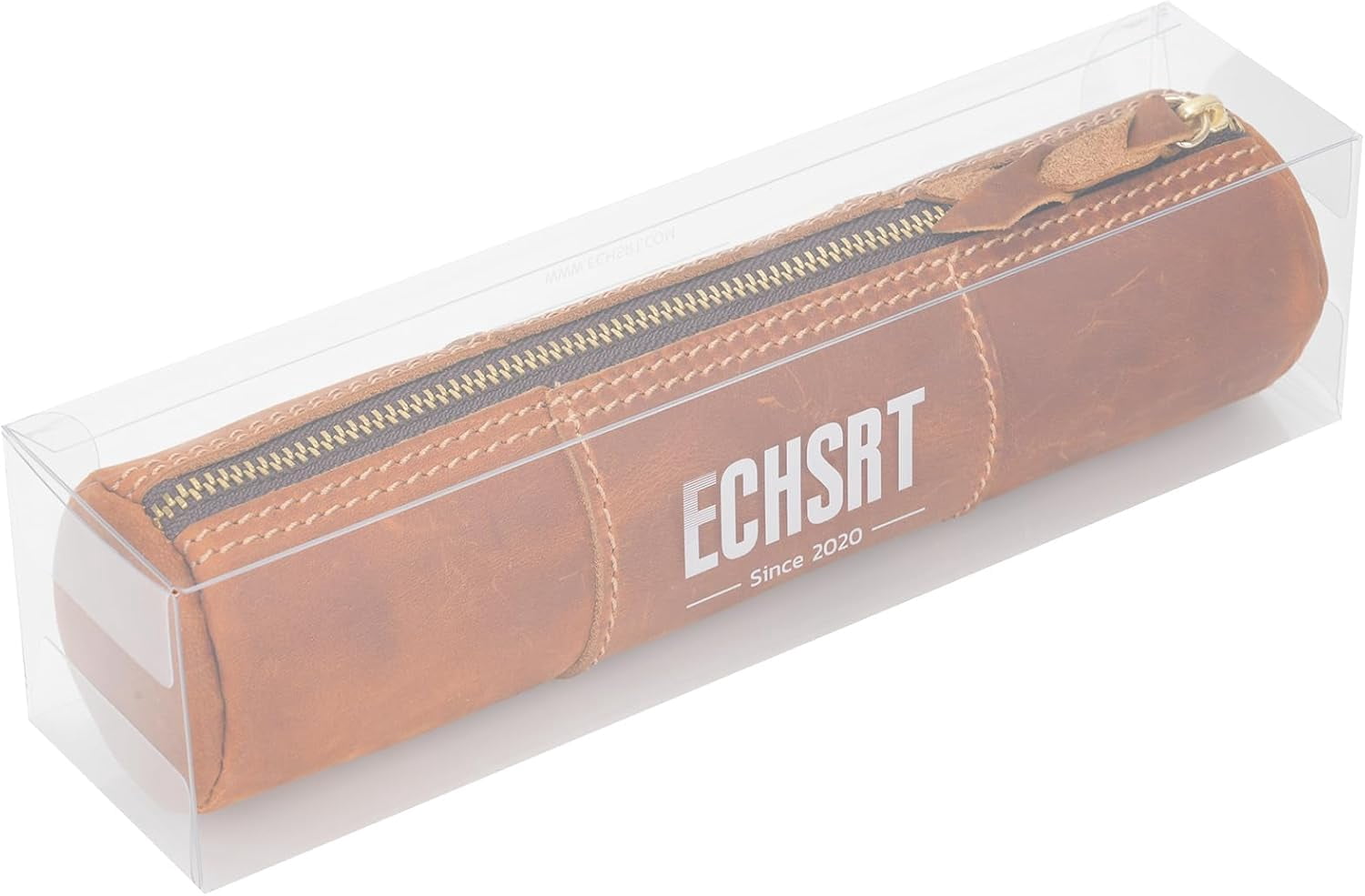 ABPETE Genuine Leather Pencil Case, Full-Grain Cowhide Leather Pouch, Small Pencil Pouch for Men, Vintage Pen Bag for Adults, Stationery Organizer Case for Work & Travel-Cylinder-Brown