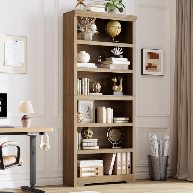Estantería Librero 6 Niveles Towallmark, Estantes Ajustables MDF, Color Madera, Modelo Carlo-30 para Oficina,80P x 29,5l x 190H centímetros